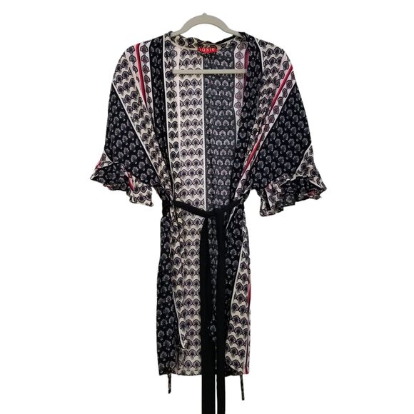 JOSIE NATORI NEW Women's Floral Print Robe Loungewear Short Sleeve Rayon Size S - Picture 3 of 13